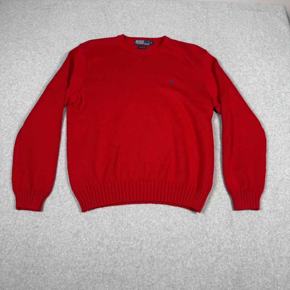 Vintage 90s Y2K Polo Ralph Lauren Red Cotton Crewneck Sweater Christmas Party XL